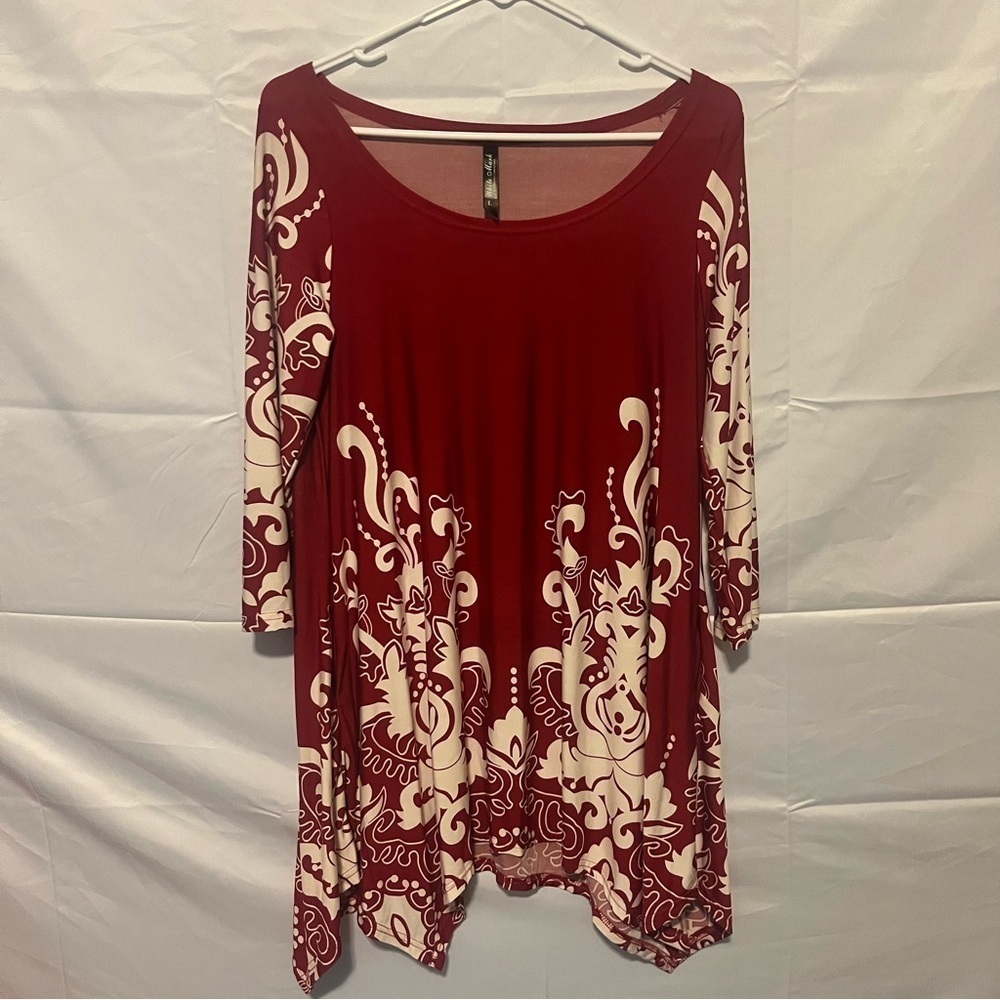 White Mark, Successful Comfortable, Long Sleeve Tunic, Red/White, Size Large